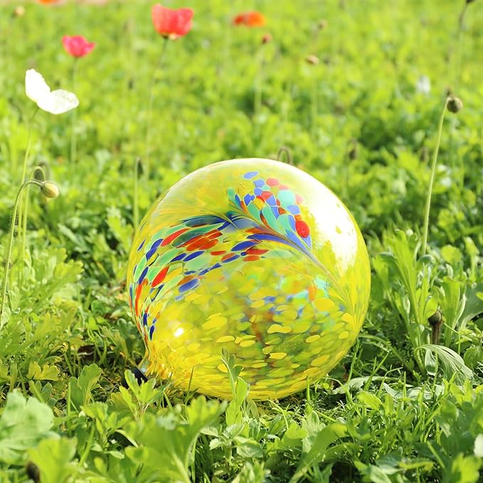 10 Inch Gazing Ball Glass Reflective Garden Globe Outdoor Gazing Globe Yard Ornament for Garden Yard Home Outdoor Decoration Yellow（NOT Solar-HomvellaHome