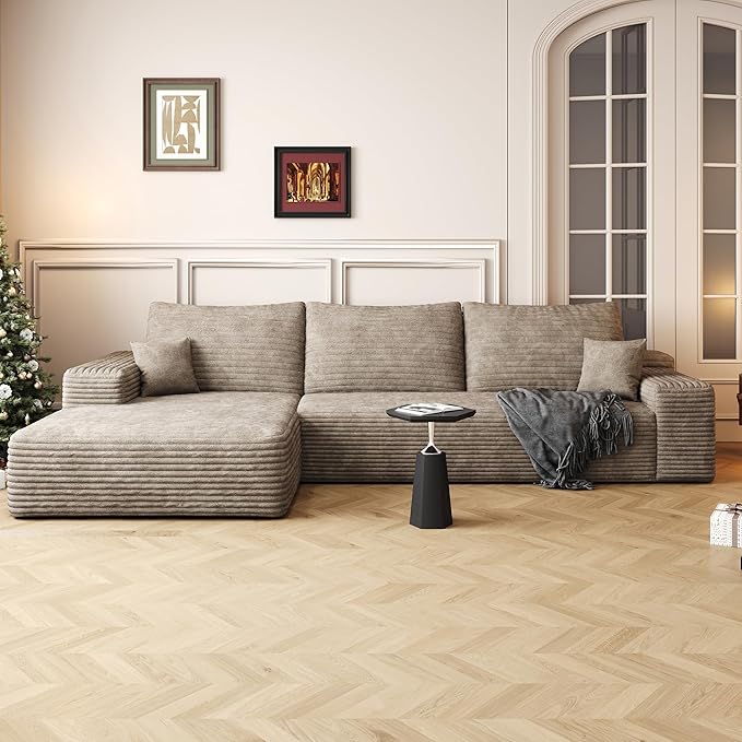 108" Sectional Couches for Living Room Modern Modular Sofa with L-Shape Couchs Upholstered Boneless Couch Deep Seat Sectional Couch with Chaise (Camel, Left Facing Chaise+2Seaters)-HomvellaHome