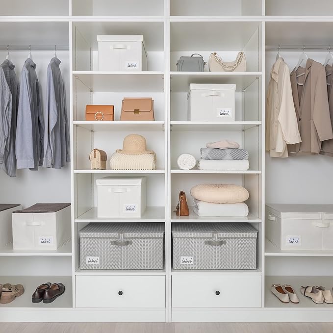 GRANNY SAYS Closet Storage Bins with lids, Fabric Storage Box with Lid, Clothes Bins Storage for Closet, Shelf Baskets for Living Room Wardrobe Shelves, Jumbo, Gray/White, 1-Pack-HomvellaHome