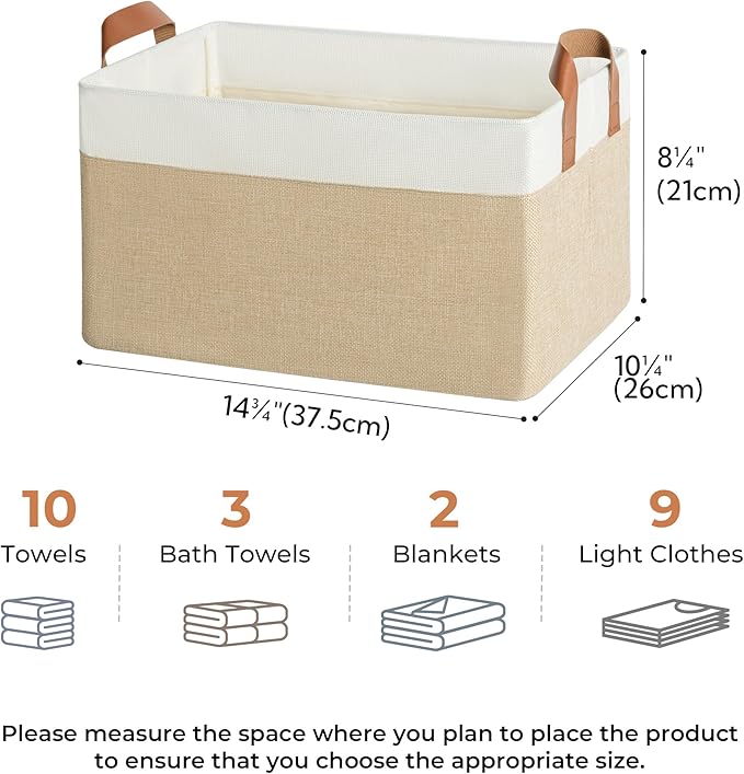 GRANNY SAYS Storage Baskets for Shelves, Closet Organizer Bins, Clothes Storage Bins with Metal Frame, Large Baskets for Organizing and Storage, Collapsible, Khaki, 2-Pack-HomvellaHome