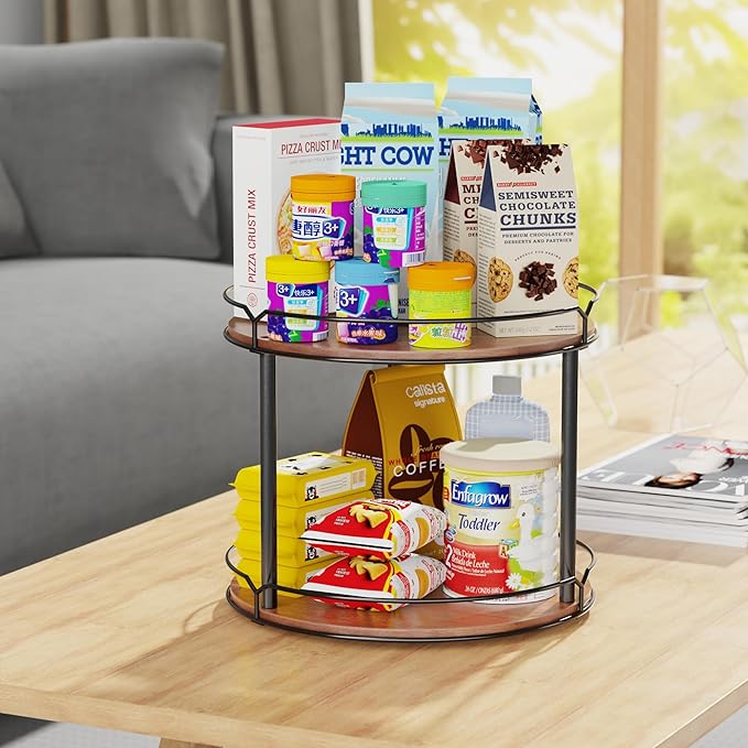 12.4" Lazy Susan Organizer 2 Tier - Rotating Spice Rack, Wooden Spinning Spice Holder for Inside Cabinet, Pantry, Kitchen, Countertop, Bathroom and Vanity, Versatile Storage-HomvellaHome