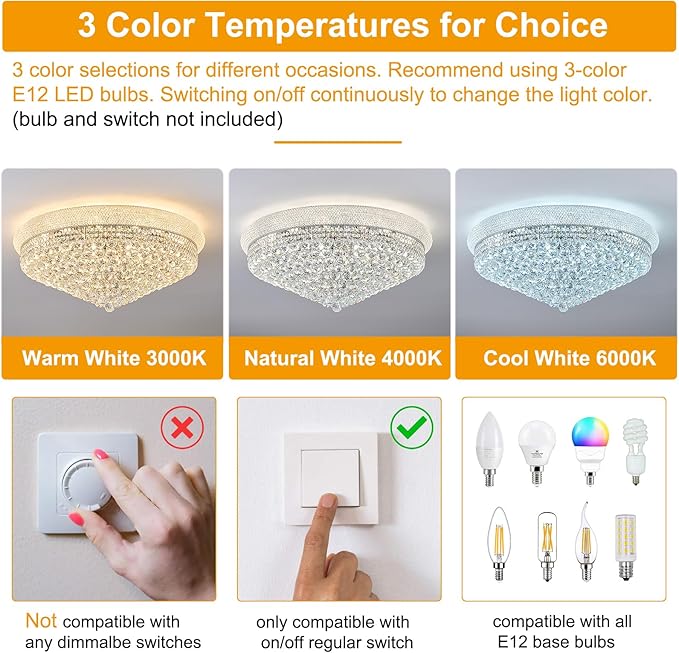 18-Light 32 inch Large Crystal Chandelier Flush Mount Ceiling Light Fixture for Living Room Dining Room Bedroom Foyer Entryway Chrome Finish-HomvellaHome