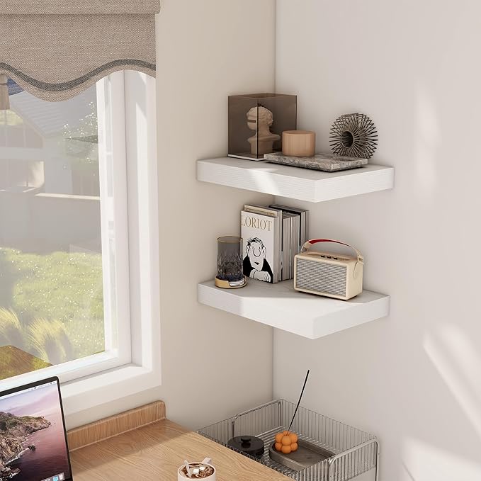 12 Inch Deep White Floating Shelves, 16 x 12 Floating Shelf for Books, Rustic Wood Deep Wall Shelves for Home Storage & Display, 2" Thicked Shelves for Kitchen, Living Room, Bedroom, 2 Pack-HomvellaHome