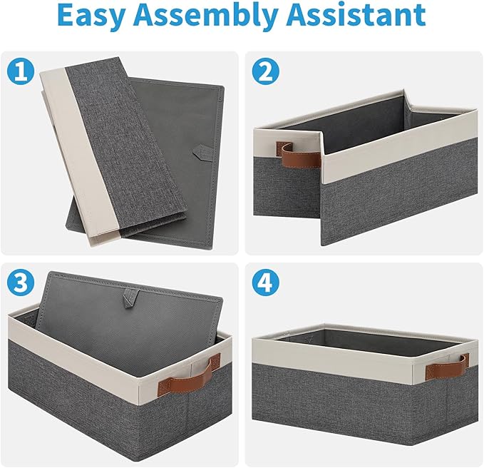 GhvyenntteS Small Fabric Storage Bins 12 Pack, Storage Basket with Leather Handles, Closet Storage Bins for Shelves, Storage Baskets for Shelves, Home, Office (Grey/White, 11.8" x 7.87" x 5.11")-HomvellaHome