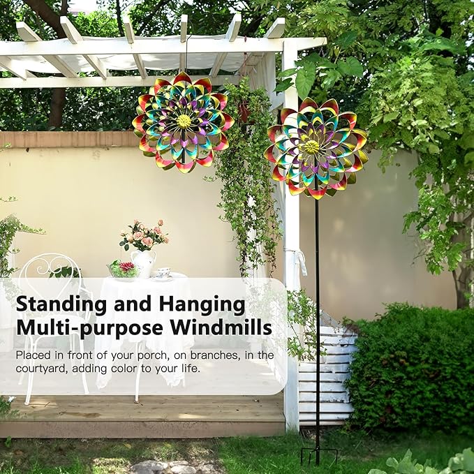 Garden Wind Spinners Outdoor Large Metal, 84'' Yard Art Wind Sculptures & Spinners, Windmills Gifts for Mother's Day Birthday Lawn Patio Decor(Rainbow)-HomvellaHome