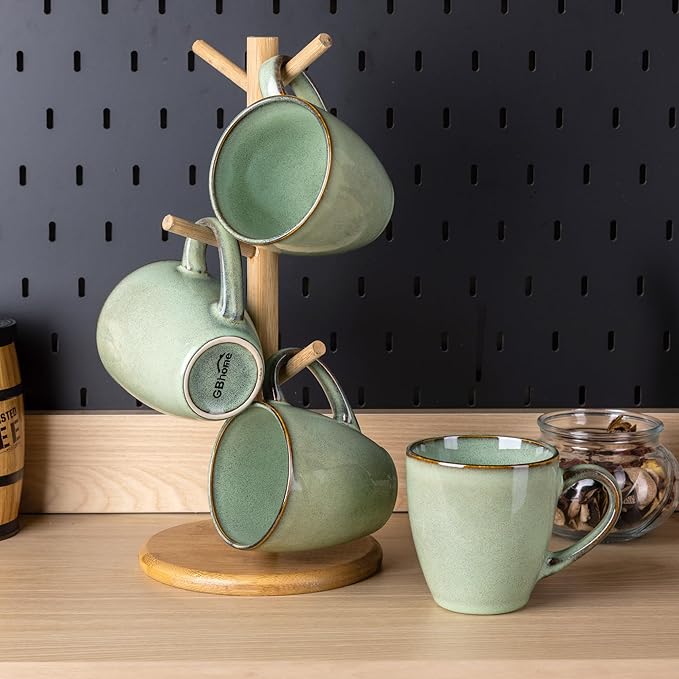 GBHOME Ceramic Coffee Mugs Set of 4, 12oz Stoneware Coffee Mugs Set For Dad Mom Women MEN, Light Weight Ceramic Coffee Cups for Latte/Tea/Beer/Hot Cocoa, Dishwasher & Microwave Safe, Pastel Green-HomvellaHome