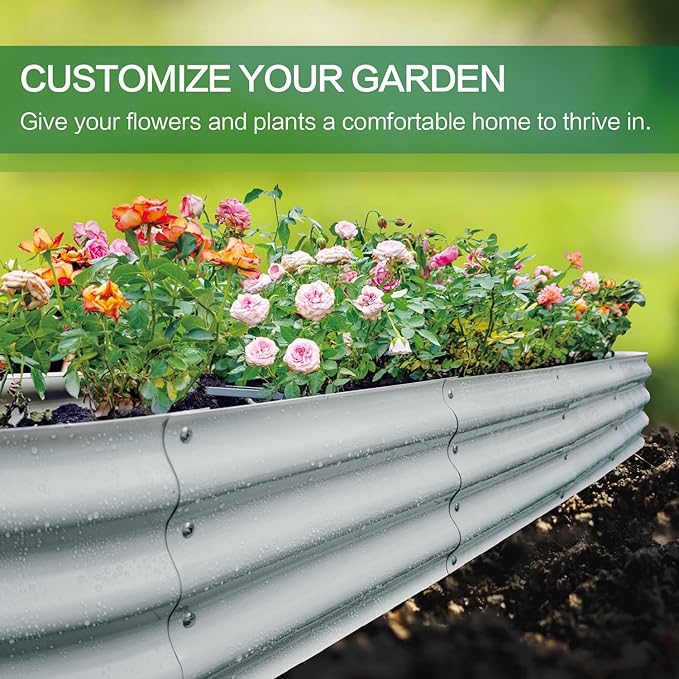 Gardmax Galvanized Raised Garden Bed, Lightweight Planter Boxes Outdoor with Easy Assembly, Large Garden Bed for Vegetables, Fruits, Flower Silver-HomvellaHome