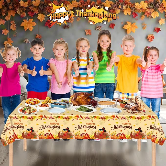 2 Pack Happy Thanksgiving Tablecloth - Fall Thanksgiving Turkey Table cloths, Disposable Plastic Rectangle Autumn Pumpkin Maple Leaf Table Cover for Thanks Giving Tables Decor Party Supplies,108x54In-HomvellaHome