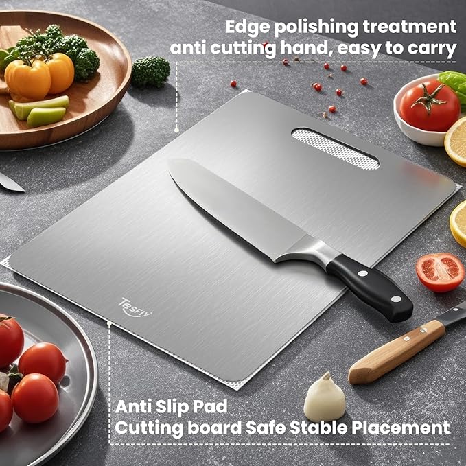 2 Pack Titanium Cutting Board - 100% Pure Titanium Cutting Boards For Kitche,Easy to clean, Double-sided food-grade Cutting Board For Cutting Meats, Fruits And Vegetables.(15 * 11)-HomvellaHome