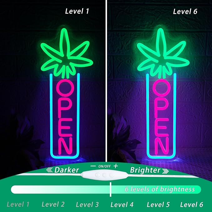 Green Leaf Neon Sign Dimmable Open Neon Lights for Wall Decor LED Neon Sign by USB Powered LED Neon Open Sign For Dispensary Beer Bar Man Cave Coffee Store Hotel Wall Party Decorations 16.8''x7''-HomvellaHome