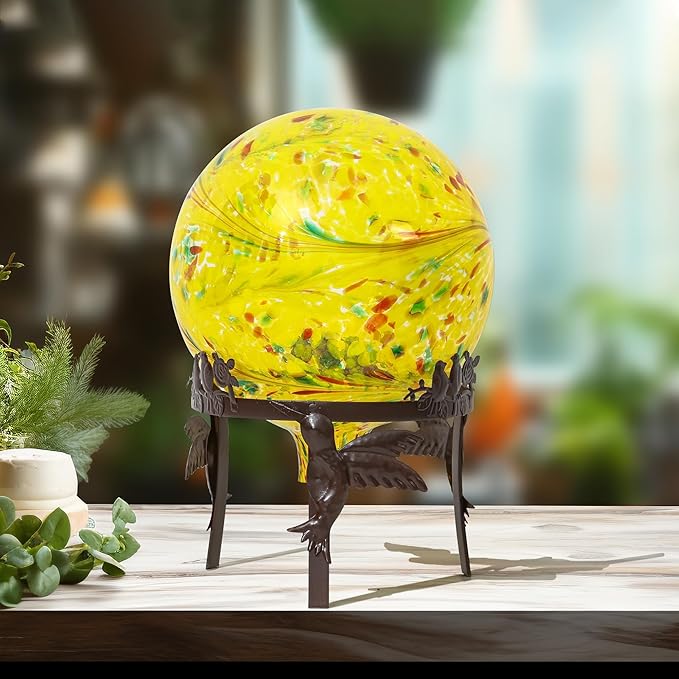 Gazing Ball 10 inch Colorful Glass Gazing Ball for Garden Decor, Indoor Outdoor Glass Gazing Globe Yard Decoration, Yellow-HomvellaHome