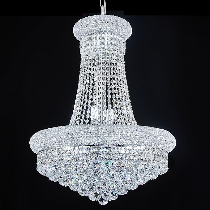 14 - Light Unique Empire Crystal Chandelier with Adjustable Chain for High Ceiling Foyer Entryway Living Room Dining Room Bedroom Chrome Finish-HomvellaHome