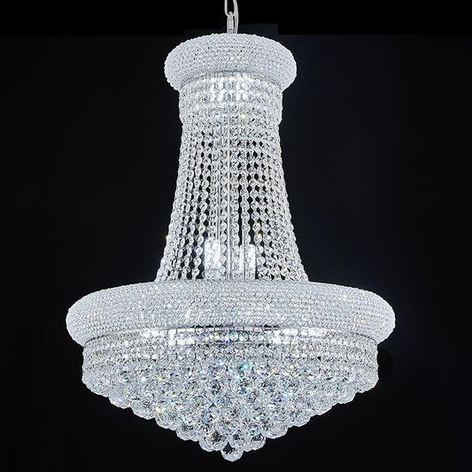 14 - Light Unique Empire Crystal Chandelier with Adjustable Chain for High Ceiling Foyer Entryway Living Room Dining Room Bedroom Chrome Finish-HomvellaHome