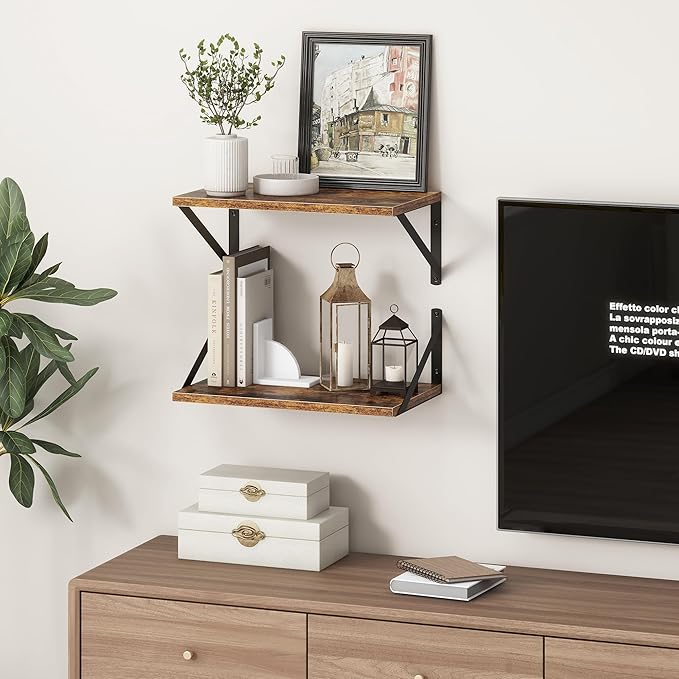 10 Inch Deep Floating Shelves, Floating Shelf 16 Inch Long, 16"W x 10"D Wall Shelves Set of 2, Deep Shelf for Books, Wide Floating Shelves for Bahtoom, Living Room, Kitchen, Rustic Brown-HomvellaHome