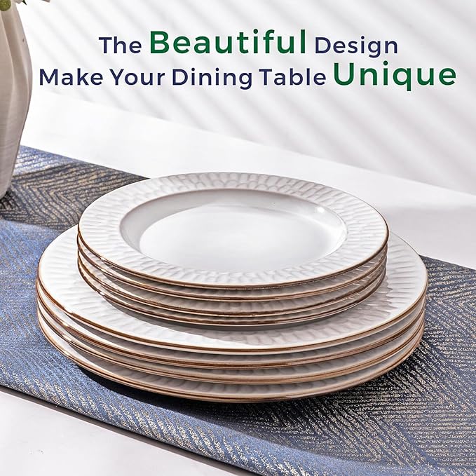 GBHOME Ceramic Dinnerware Sets,18 pcs Embossed Elegant Stoneware Plates and Bowls Sets, Housewarming Wedding Gift | Dishwasher & Microwave Safe | Dishes Set Service for 6-HomvellaHome