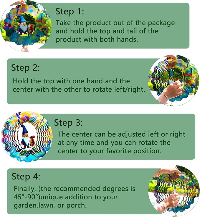 Gnomes Hanging Wind Spinners,12 Inch 3D Garden Spinner Kinetic Art Garden Decorations，Stainless Steel Reflective Wind Spinners for Yard-HomvellaHome