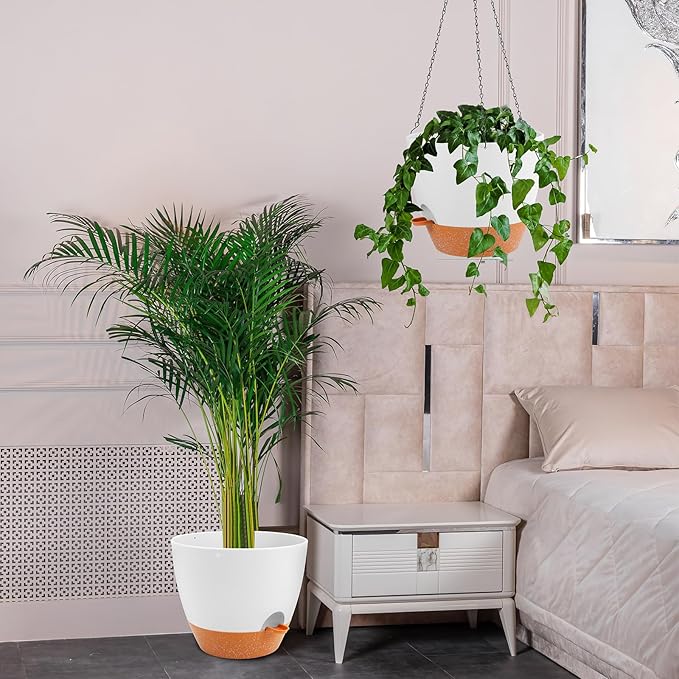 GARDIFE Large Hanging Planter, 12 inch Hanging planters for Indoor. Outdoor Plants, Self Watering Plant Pot, Plant Hanger, White-HomvellaHome