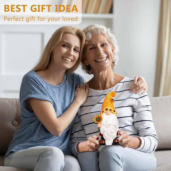 Garden Gnomes Outdoor - Sunflower Gnome Statue with Solar LED Lights for Yard, Patio, Lawn Ornaments - Best Garden Gifts for Mothers Day, Housewarming, Festival-HomvellaHome