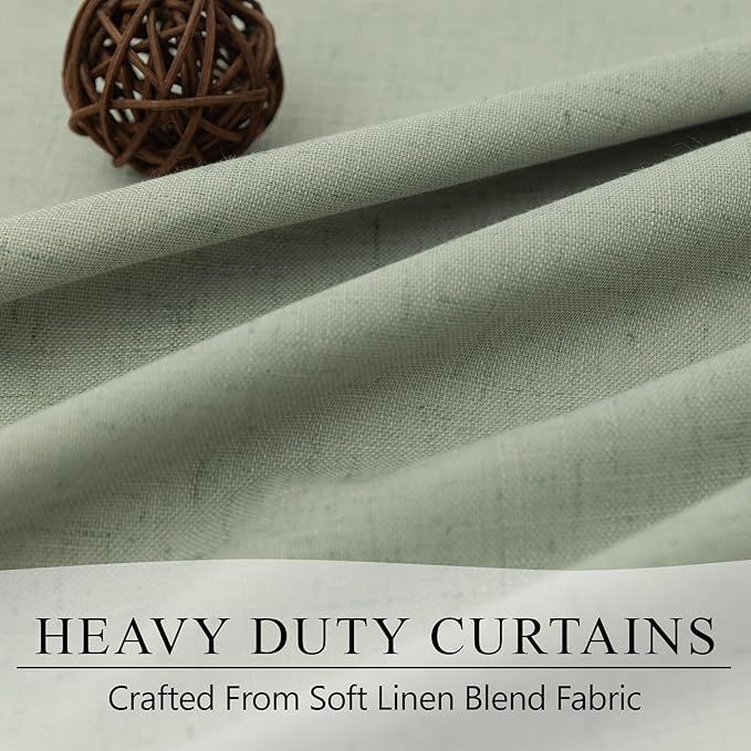 Green Country Kitchen Curtains 45 Inch Length Short Small Basement Window Blackout Cooling Curtains for Summer Heat Linen Cafe Bathroom Classroom Dorm RV Camper Sage Green Drapes with White Backing-HomvellaHome