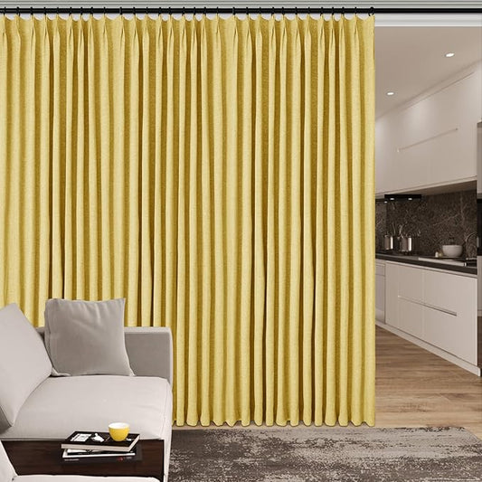 120" Wx96 L Linen Room Divider Drapes for Doorway/Glass Window/Sliding Door/Patio, Extra Wide Pinch Pleated Full Blackout Curtains for Girls Boys Teen Kids Room, 1 Panel, Yellow-HomvellaHome