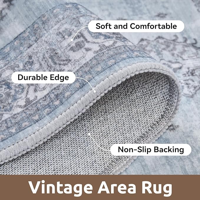 AMOAMI-Vintage Area Rug 5X7 Blue Rugs for Living Room-Soft Living Room Rug Non Slip Rugs for Bedroom Carpet Machine Washable Rug for Dining Room Bedside Office Room Decor-HomvellaHome