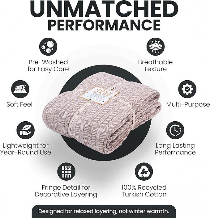 Gold Case Throw Blanket for Bed – 100% Recycled Turkish Cotton Bed Blanket – Decorative Throw Cotton Blankets for Living Room & Bedroom – Woven Twin Blankets – Vintage Beige – 71x90-HomvellaHome