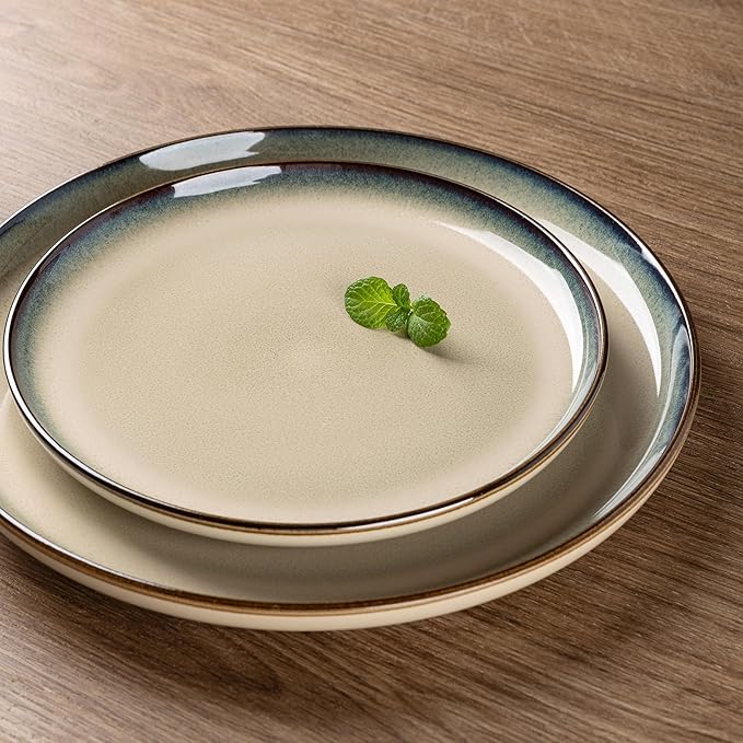 GBHOME Ceramic Dinnerware Sets for 4, 12 Pieces Stoneware Plates and Bowls Sets, Scratch Resistant Dishes, Dishwasher & Microwave Safe, Reactive Glaze-Gravel-HomvellaHome