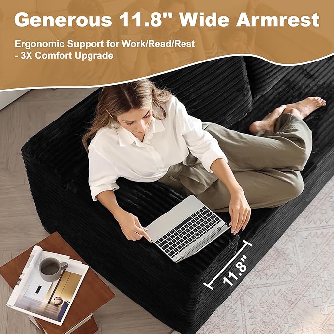 136" Sectional Couches for Living Room Modern Modular Sofa with L-Shape Couchs Upholstered Boneless Couch Deep Seat Sectional Couch with Chaise (Black, Right Facing Chaise+3Seaters+Ottoman)-HomvellaHome