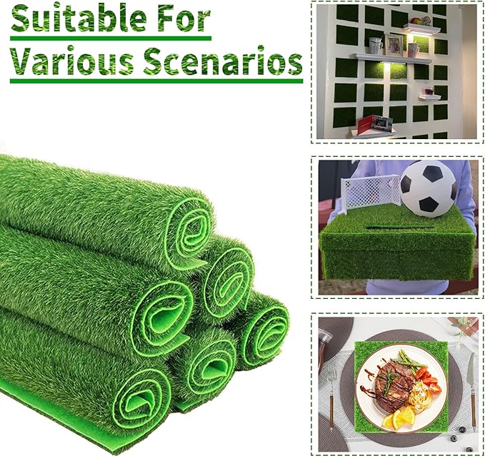 12 Packs 6 X 6 Inch Fake Grass Decor for Crafts, Artificial Grass for Dollhouse Miniature Ornament Projects, Model Turf Grass for DIY Fairy Garden Accessories and Decor Kit-HomvellaHome