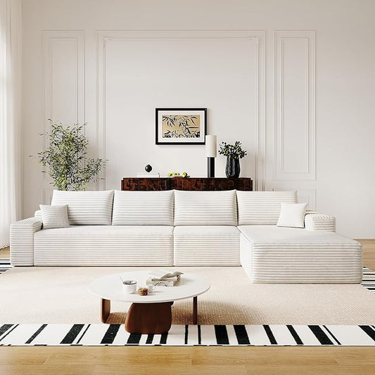 136" Sectional Couches for Living Room Modern Modular Sofa with L-Shape Couchs Upholstered Boneless Couch Deep Seat Sectional Couch with Chaise (White, Right Facing Chaise+3Seaters)-HomvellaHome