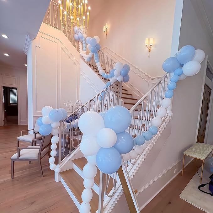100PCS Blue and White Link Balloons, Baby Light Blue White Linking Balloons with Tail for Making Balloon Wall Arch and Chains, Quick Balloon for Wedding Birthday Baby Shower Party Decorations (6inch)-HomvellaHome