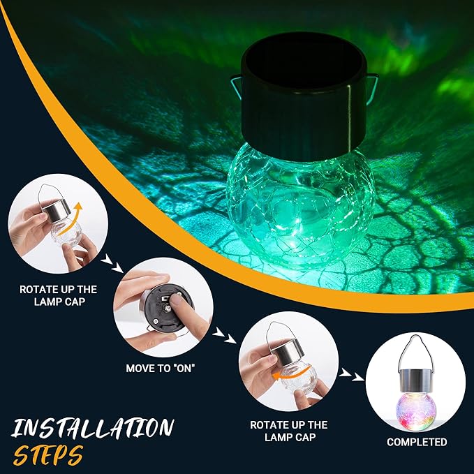 GIGALUMI 16 Pack Solar Hanging Lights for Christmas Decoration - Cracked Glass Solar Lights Outdoor Waterproof for Garden, Yard, Fence, Tree (Color Changing)-HomvellaHome