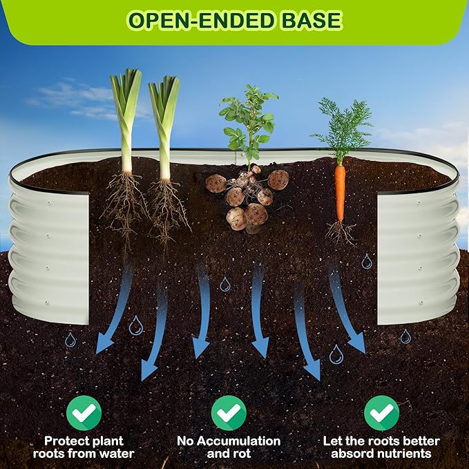 2 Pcs 4.5x2x1.5ft Oval Raised Garden Bed,Galvanized Raised Beds,Open-Ended Base Metal Raised Planter Beds,Garden Bed Outdoor,Planter Raised Boxes for Vegetables,Flowers,Tool-Free Asse,White-HomvellaHome