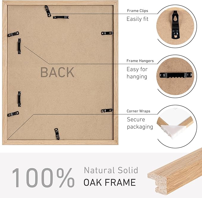 11x14 Picture Frame Set of 4 Natural Solid Oak Photo Frames with 8x10 Removable Mat Wall Hanging Large Handcrafted Frame with HD Plexiglass Wall and Tabletop Display Large Poster Frame-HomvellaHome