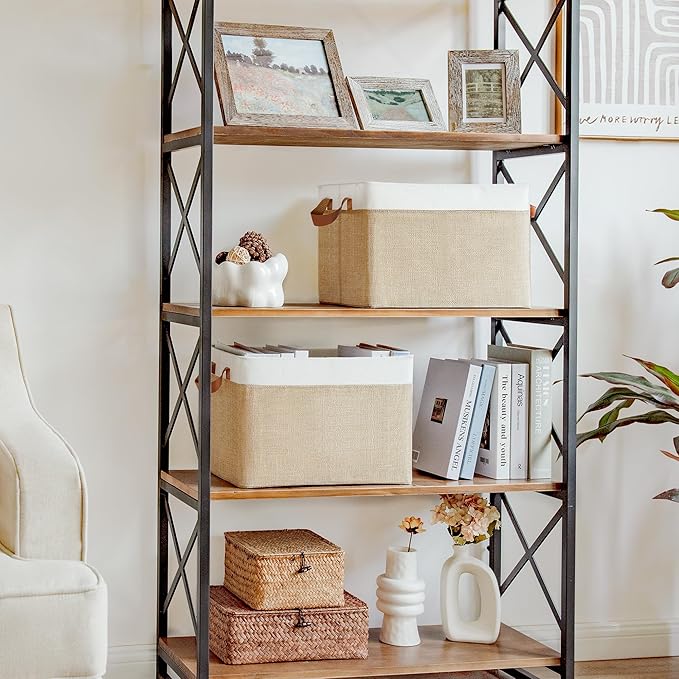 GRANNY SAYS Storage Baskets for Shelves, Closet Organizer Bins, Clothes Storage Bins with Metal Frame, Extra Large Baskets for Organizing and Storage, Collapsible, Khaki, 2-Pack-HomvellaHome