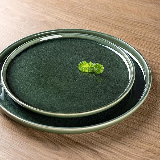 GBHOME Ceramic Dinnerware Sets for 8, 24 Pieces Stoneware Plates and Bowls Sets, Reactive Glaze Dishes -Scratch Resistant, Dishwasher&Microwave Safe, Earth Green-HomvellaHome