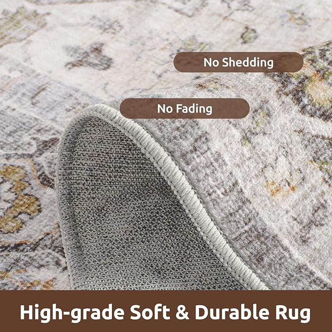 AMOAMI-6FT Round Rug-Rugs for Living Room-Vintage Soft Grey Rugs for Bedroom-Non Slip Circle Rug-Machine Washable Rug for Dining Room Living Room Bedroom Office Under Table-HomvellaHome