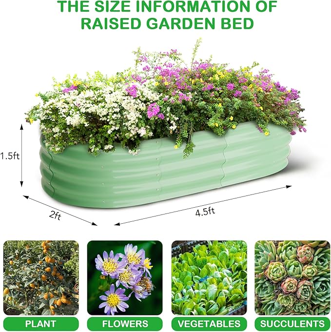 2 Pcs 4.5x2x1.5ft Oval Raised Garden Bed,Galvanized Raised Beds,Open-Ended Base Metal Raised Planter Beds,Garden Bed Outdoor,Planter Raised Boxes for Vegetables,Flowers,Tool-Free Asse,Green-HomvellaHome