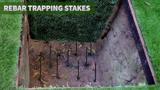 16 inches Ground Rebar Stakes (16 pcs) Heavy Duty Metal Spikes for Concrete Timber Garden Plant, Long Straight Steel Stakes for Tent, 3/8" Thickness Ground Anchors with Chisel Point End, Black-HomvellaHome