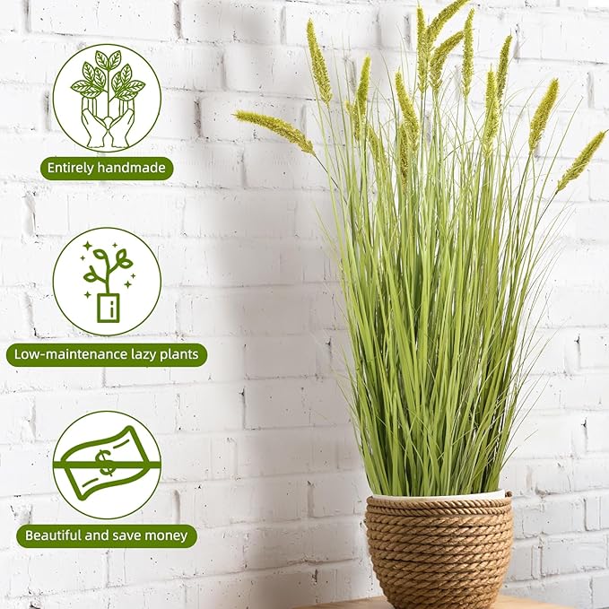 Green Onions Fake Plants,Artificial Plants Indoor, Fake Grass Decor Green Plant Fake Outdoor Flowers Fake Succulents,Artificial Tall Grass Plants with Pots House Decorative(47" 2 Pack)-HomvellaHome