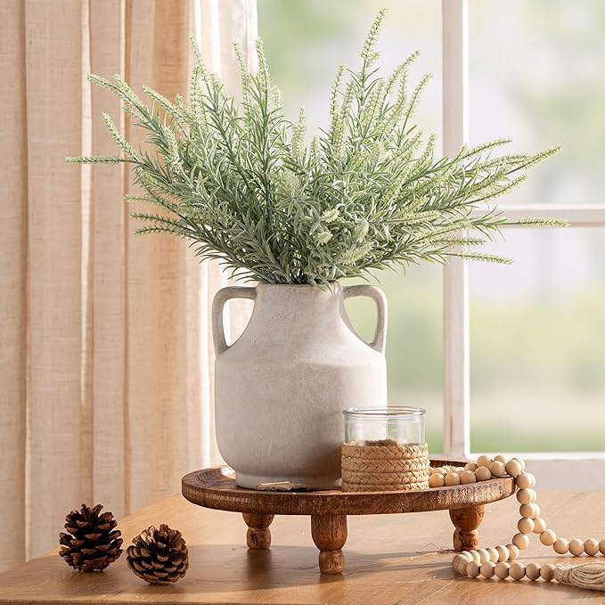 Mitt&Ditt Ceramic Flower Vase with Handles, 8 inch Tall Off-White Vase, Decorative Terracotta Vases, Farmhouse Rustic Pottery Vases for Home Decor, Living Room, Table-HomvellaHome