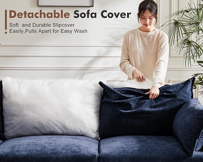 136.4" Oversized Modular Sectional Sleeper Sofa Bed, U Shaped Convertible Couch with Movable Ottoman, Large 8 Seat Corner Couches for Living Room Deep Seat Blue Chenille-HomvellaHome