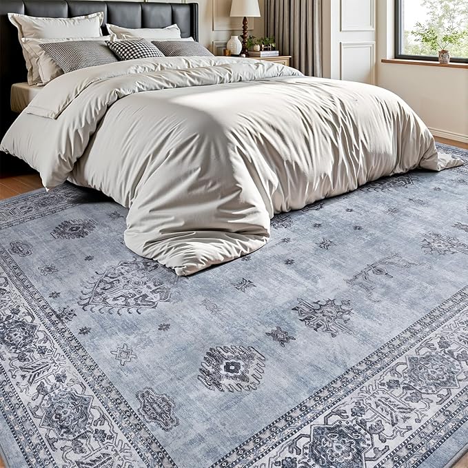 AMOAMI-Vintage Area Rug 5X7 Blue Rugs for Living Room-Soft Living Room Rug Non Slip Rugs for Bedroom Carpet Machine Washable Rug for Dining Room Bedside Office Room Decor-HomvellaHome