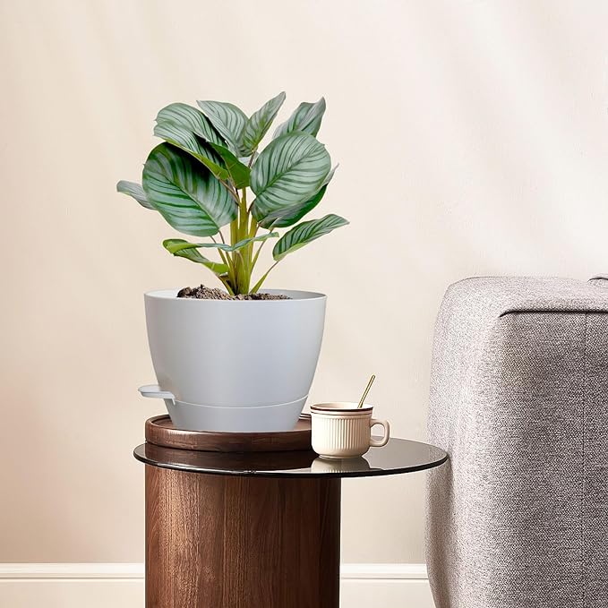 12/10/9 inch Large Self Watering Pots, Plant Pots with Mesh Drainage Holes for Indoor Outdoor Garden Plants, Flower Pots with Removable Deep Reservoir, Set of 3 Plastic Planters, White-HomvellaHome