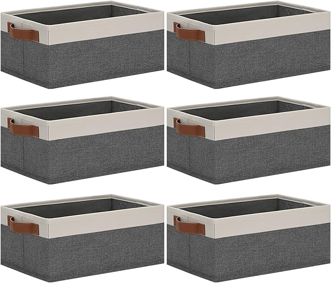 GhvyenntteS Small Fabric Storage Bins with Handles 6 Pack, 11.8" x 7.87" x 5.11" Storage Baskets for Shelves, Baskets for Organizing Clothes Underwear Socks Hats DVDs (Grey/White)-HomvellaHome