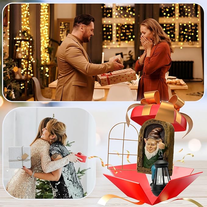 Garden Gnome Decor Outdoor Statue - Gnome With Solar Waterproof Lantern, Whimsical Elf Out The Door Tree Hugger Garden Statues, Home, Fence, Patio, Resin Ornament, Gardening Gift Tree Faces Gnomes-HomvellaHome