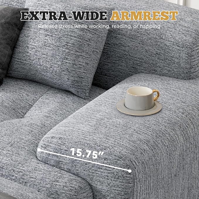 122" Modern L Shaped Modular Sectional Sofa, Boneless Couches for Living Room with Ottoman,4 Seater Convertible Chenille Cloud Couch Sofa Set, No Assembly Required, Light Grey 1 PCS-HomvellaHome