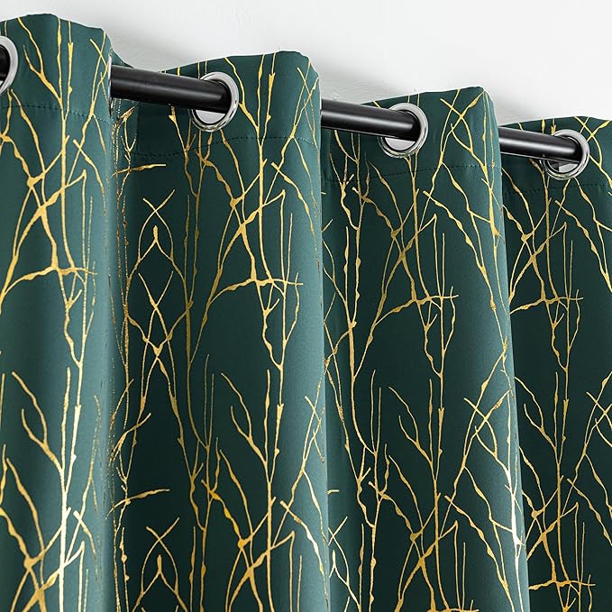 Grommets Blackout Long Window Curtains Green Gold-52W*84L 2PCS Drapes for Bedroom-HomvellaHome