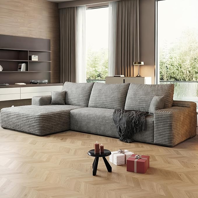 108" Sectional Couches for Living Room Modern Modular Sofa with L-Shape Couchs Upholstered Boneless Couch Deep Seat Sectional Couch with Chaise (Grey, Left Facing Chaise+2Seaters)-HomvellaHome