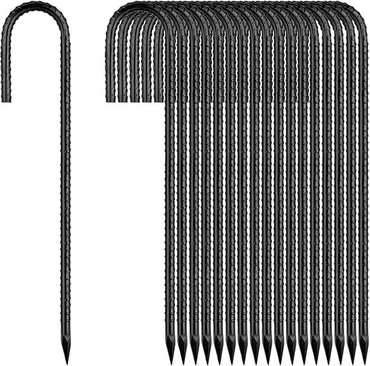 Ground-Stakes-Heavy-Duty-12 inch, J-Hook Rebar Stakes Black Coated Anti-Rust 50pcs Garden Stakes Metal Ground Anchors for Garden Dog Fence Chicken Coop Christmas Decorations Deer Fence-HomvellaHome